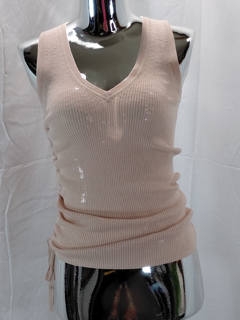 All Saints Ribbed V-Neck Tank in Blush Pink